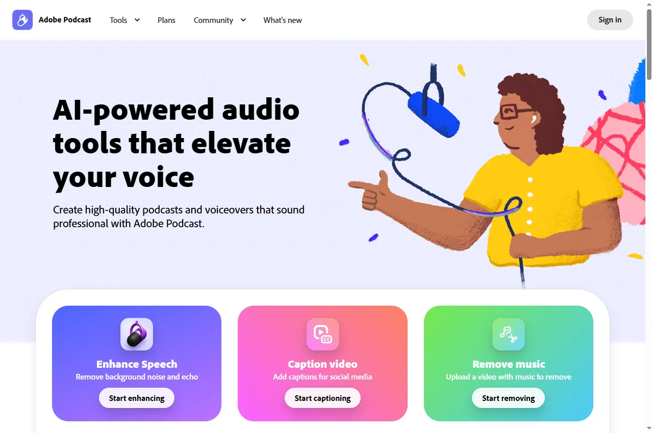 Adobe Podcast: official website preview