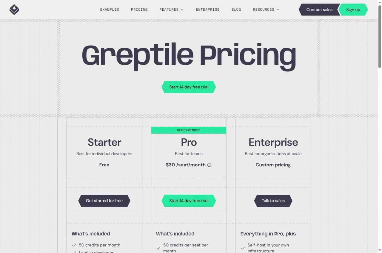 Greptile official pricing page, 22 September 2026