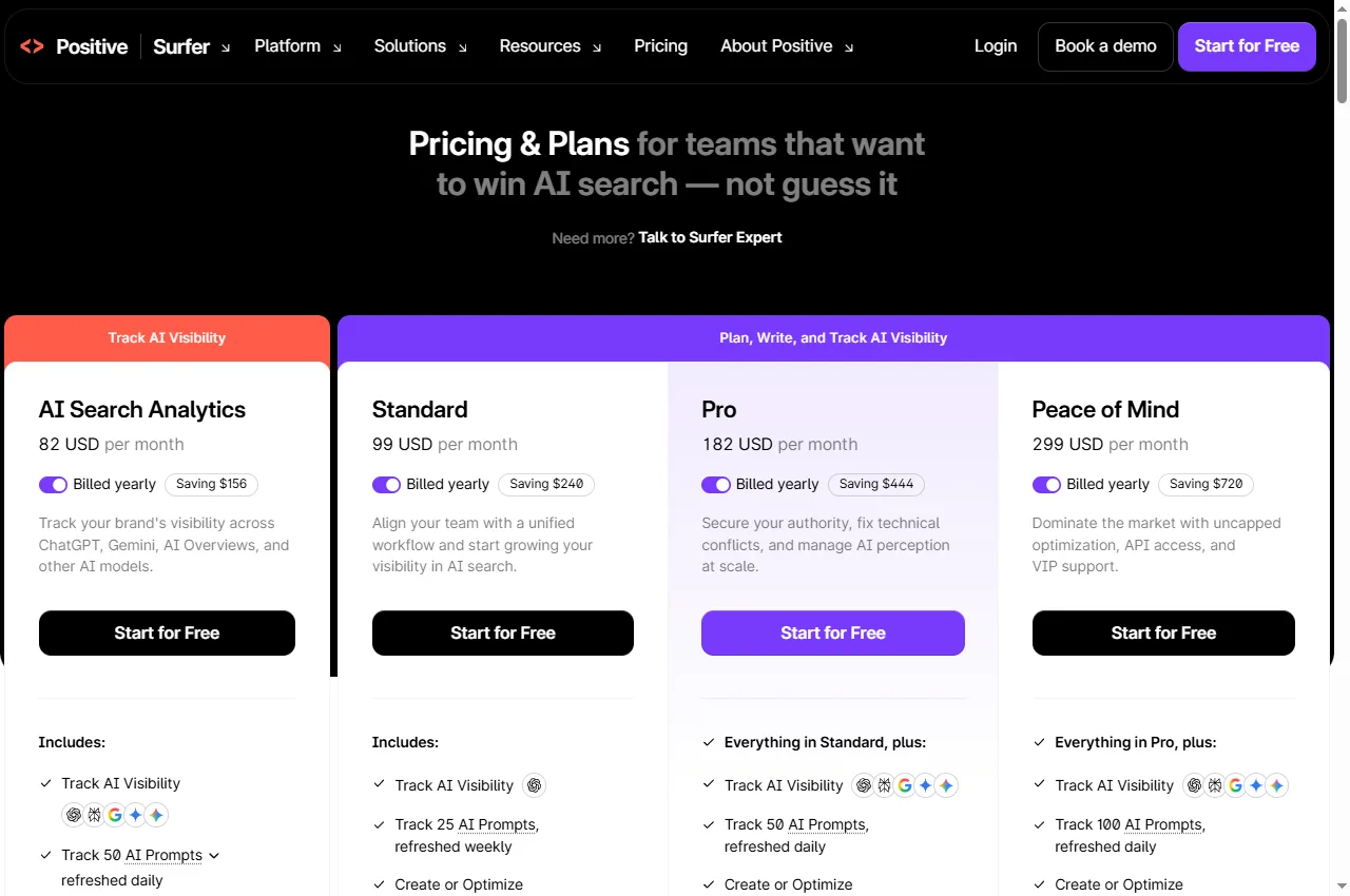 Surfer SEO official website preview