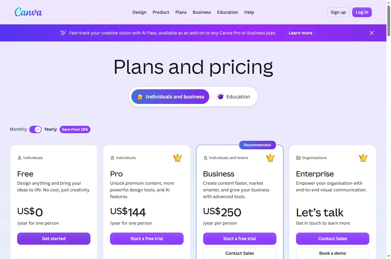 Canva Free official page preview, 22 September 2026