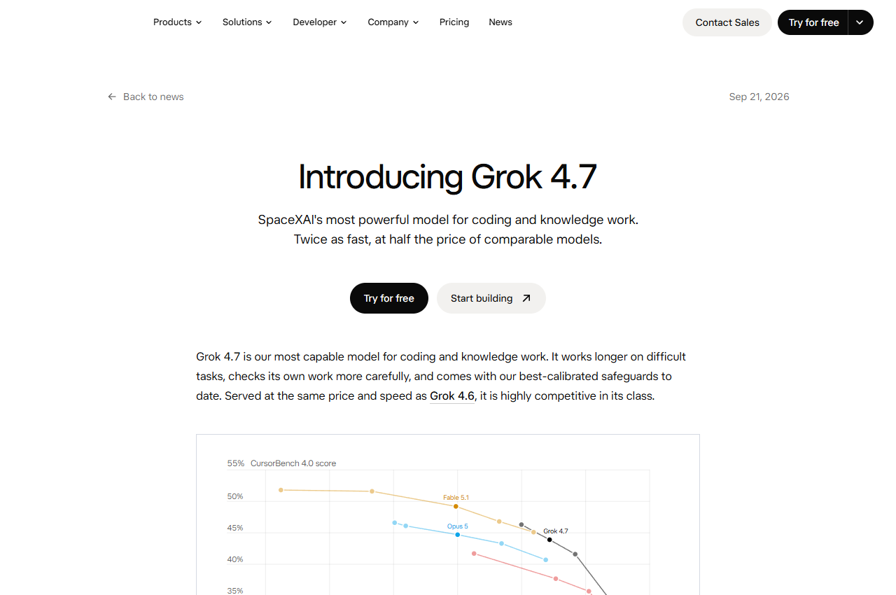Grok 4.7 announcement official source screenshot
